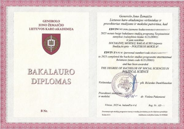 Edvin Minko diplomas